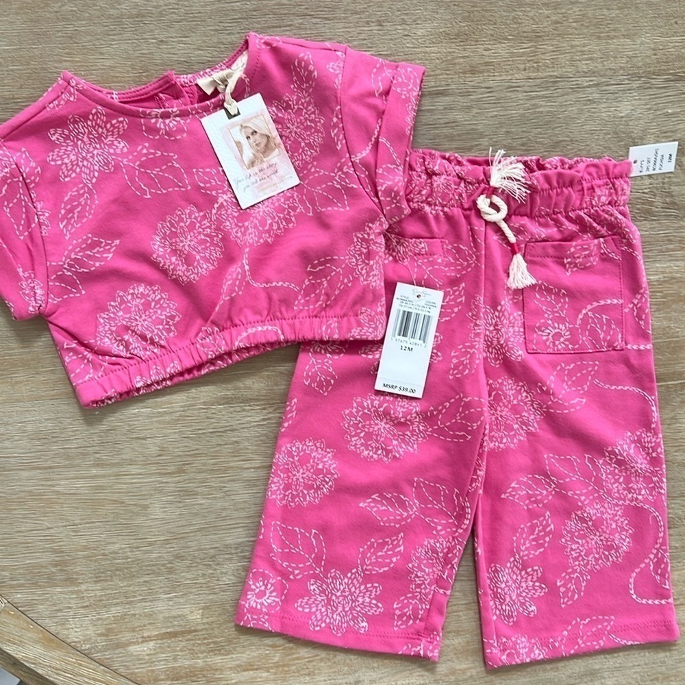 Jessica Simpson baby toddler girl 2 piece floral set 12 months sweatshirt pants